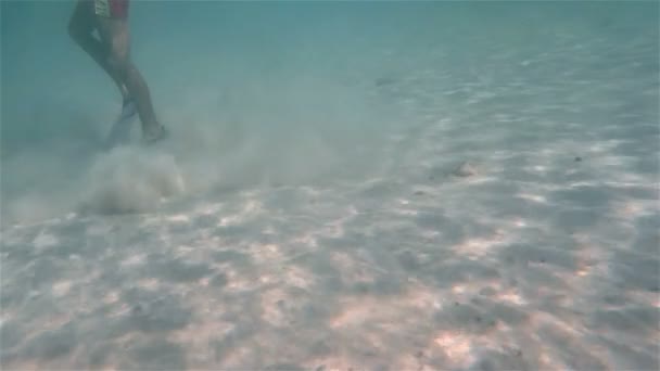 Ανθρώπινα πόδια κάτω από την αργή κίνηση του νερού — Αρχείο Βίντεο