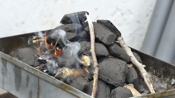 Encender a la parrilla cámara lenta — Vídeo de stock