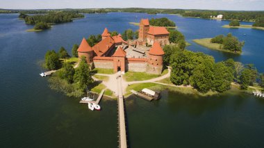 AERIAL. Old castle in Trakai from the sky, summer day shot clipart