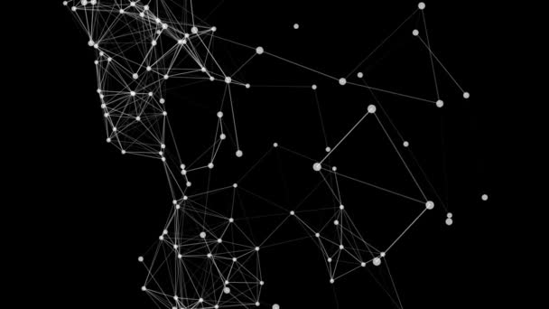 Abstract network animation. White connecting growing dots on black — Stock Video