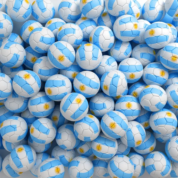 Argentina palloni da calcio (molti). Sfondo di rendering 3D — Foto Stock