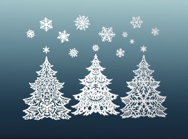 Kağıt Noel ağaçları ve kar taneleri