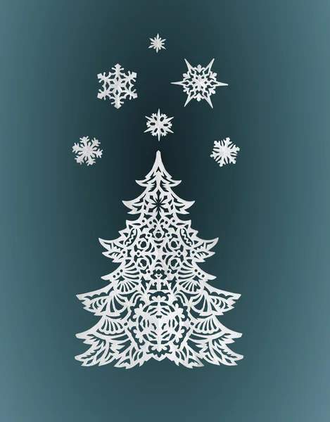 Paper Christmas tree and snowflakes — Stock Photo, Image