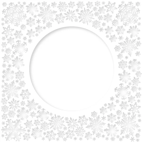 Christmas white snowflakes vector card (circle space for text) — Stock Vector