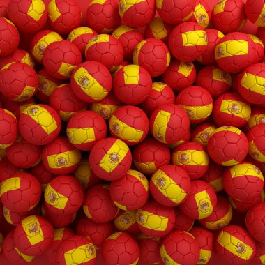 İspanyol futbol topları (çok). 3D render arka plan