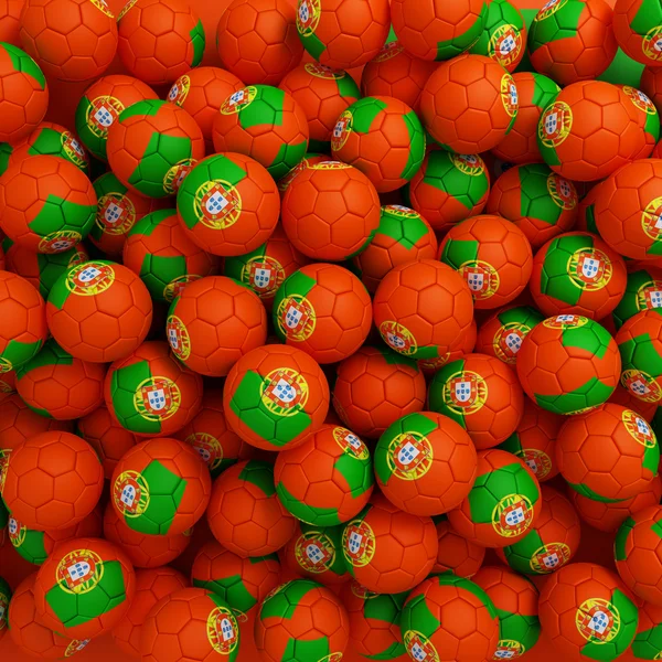 Portogallo palloni da calcio (molti). Sfondo di rendering 3D — Foto Stock