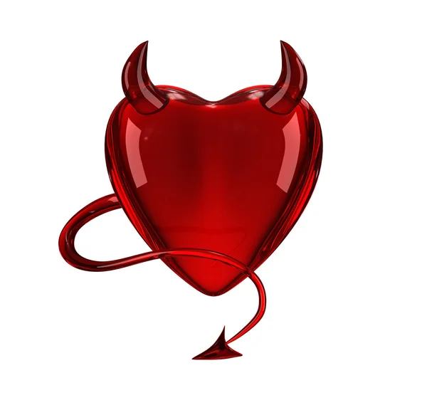 Glossy devil red heart with horns and tail — Stock Photo, Image