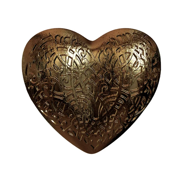 3D błyszczący złoty ornament serce Valentine's — Zdjęcie stockowe