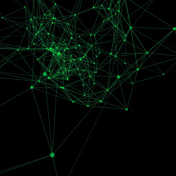 Зеленый на черном абстрактном фоне. Соединение точек с линиями — стоковое фото