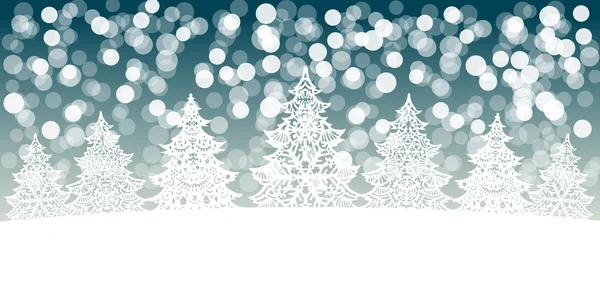 Árboles blancos de Navidad decoración sobre fondo bokeh nieve — Vector de stock