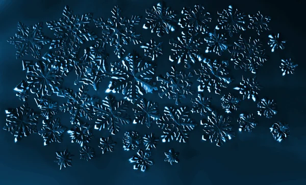Copos de nieve azules sobre fondo azul. Ilustración de Navidad — Foto de Stock