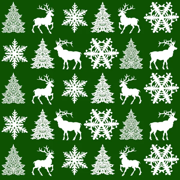 Noel seamless modeli - geyik, kar tanesi ve Noel ağacı
