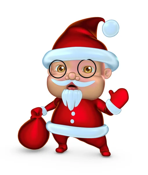 Papai Noel bonito com saco de presentes (ilustração 3D ) — Fotografia de Stock