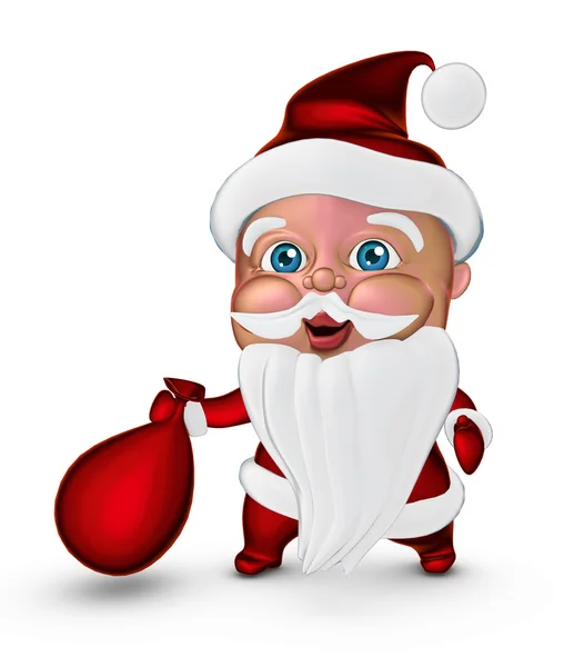 Cute Santa Claus smiling with gifts bag (3D illustration) — Stock Photo, Image