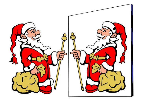 Babbo Natale guardando lo specchio sbagliato - Trovare le differenze — Vettoriale Stock