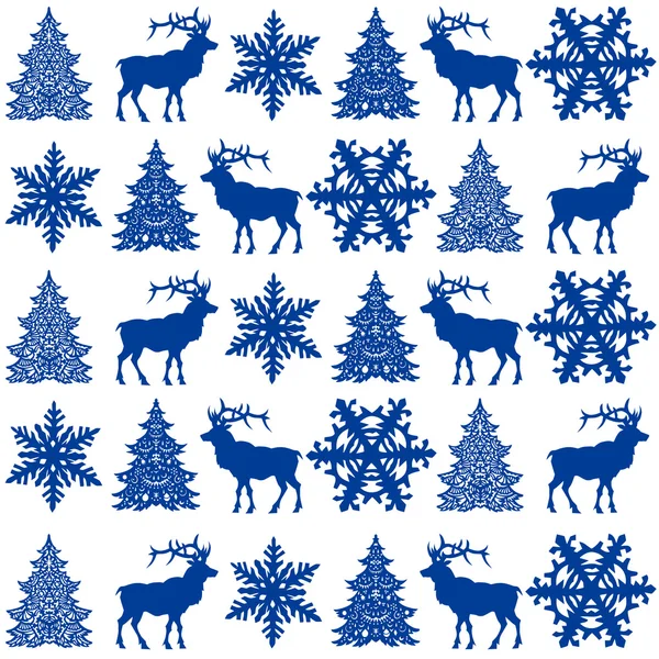 Noel Dikişsiz desen tasarım - geyik, kar tanesi ve Noel ağacı