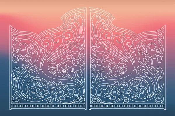 Beautiful iron ornament gates on purple pink background — Stock Illustration Beautiful iron ornament gates on purple pink background Stock Illustration