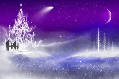 Aile bir karlı Noel yeni yıl arifesinde yürüyüş