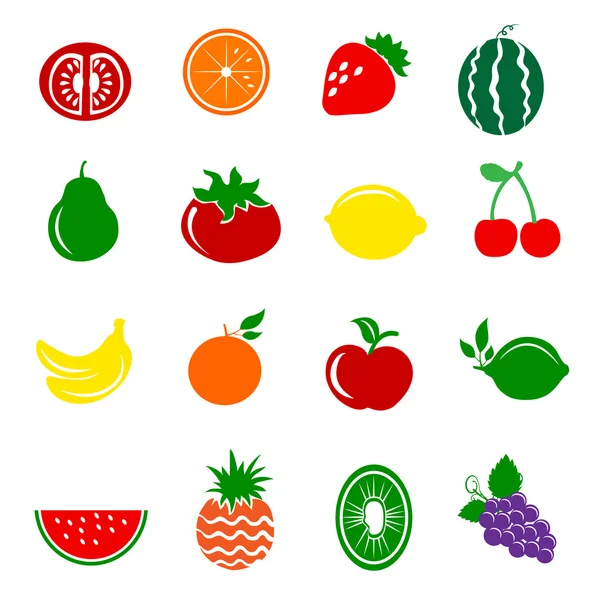 16 Conjunto de iconos de frutas — Vector de stock