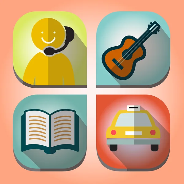Operátor, kytara, kniha a taxi ikona pro každé použití. Vektorové Eps10. — Stockový vektor