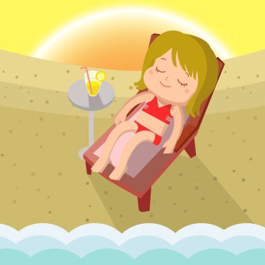 Kız güneşlenmek maskot çizgi film herhangi bir kullanım için harika. Vektör Eps10.