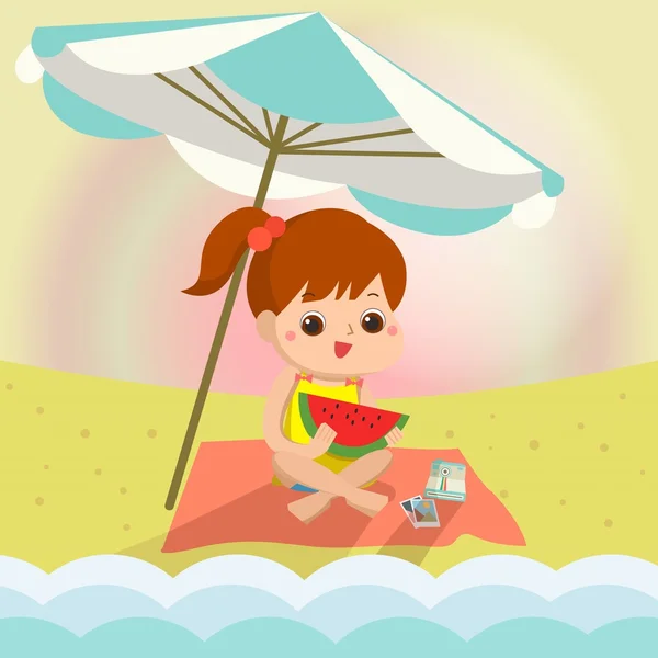 Chica en la playa de la mascota de dibujos animados ideal para cualquier uso. Vector EPS10 . — Vector de stock