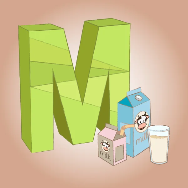 M alfabet en melk pictogram geweldig voor elk gebruik. Vector Eps10. — Stockvector