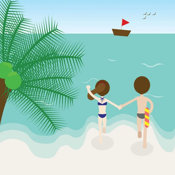 Hombre mujer en el mar grande para cualquier uso. Vector EPS10 . — Vector de stock