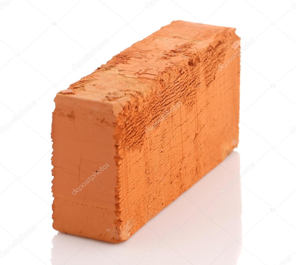 single red brick isolated on white background