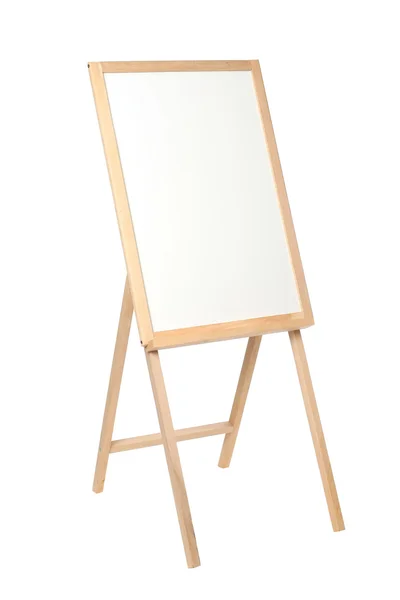 Wooden easel with a black board on white — Stock Photo, Image
