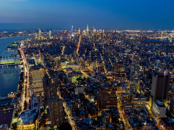 Vista Aérea Manhattan Cidade Nova York Paisagem Urbana Noite Vista — Fotografia de Stock