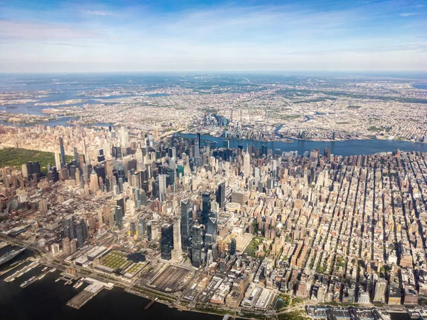Paisagem Urbana Aérea Arranha Céus Midtown Manhattan Nova Iorque Virada — Fotografia de Stock