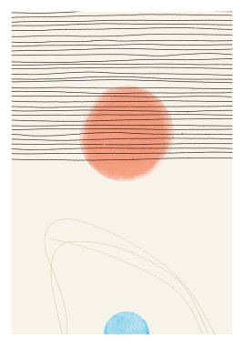 Minimal Style for Postcard, Social Media Banner, Broşür Kapağı Tasarımı veya Duvar Dekorasyonu dallarında soyut El Boyalı Resimler. Vektör İllüstrasyonu