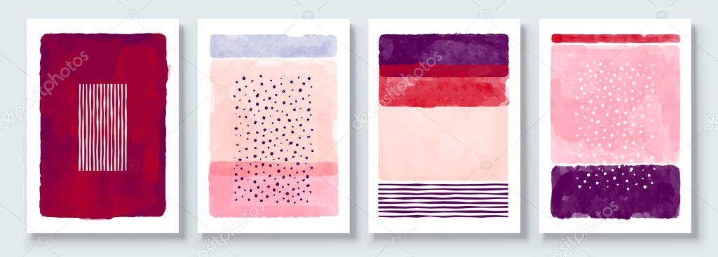 Set of Abstract Hand Painted Illustrations for Postcard, Social Media Banner, Brochure Cover Design or Wall Decoration Background. Modern Abstract Painting Artwork. Vector Pattern.