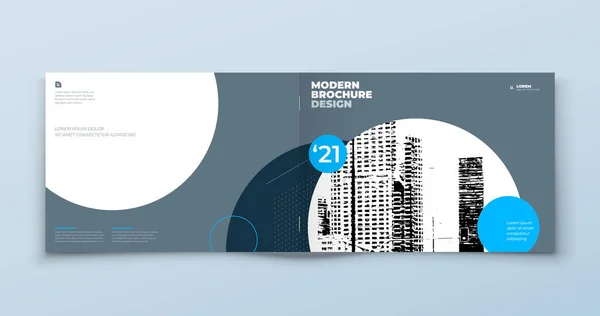 Paisagem Brochura Design Folheto Modelo Negócio Corporativo Horizontal Azul Cinza —  Vetores de Stock