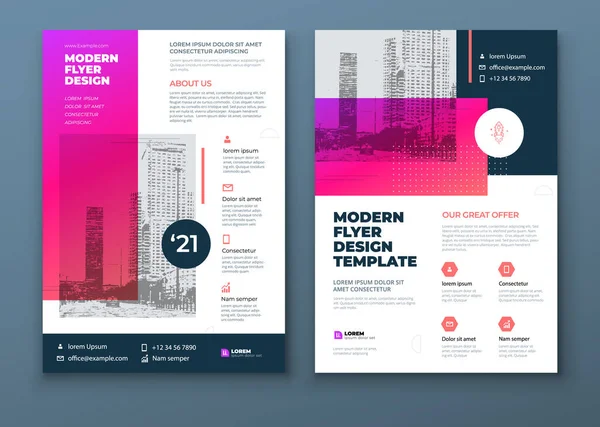 Flyer Template Layout Design Pink Red Corporate Business Flyer Mockup — Stock Vector