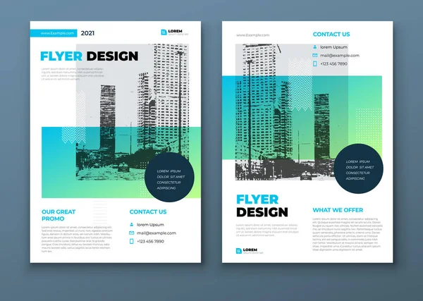 Flyer Template Layout Design Green Teal Corporate Business Flyer Mockup — Stock Vector