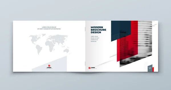 Σχεδιασμός Φυλλαδίων Τοπίου Κόκκινο Οριζόντιο Εταιρικό Φυλλάδιο Επιχειρηματικό Πρότυπο Έκθεση — Διανυσματικό Αρχείο