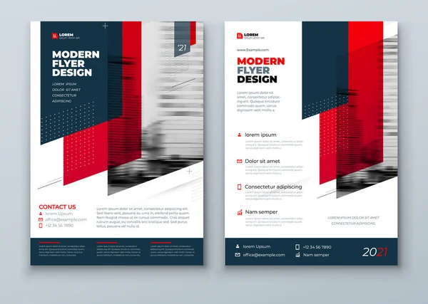Design Layout Modelo Panfleto Red Corporate Business Flyer Mockup Inglês —  Vetores de Stock