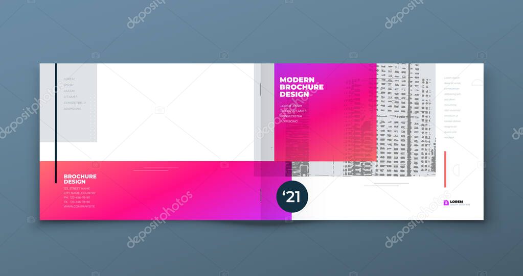 Landscape Brochure design. Pink and Magenta horizontal corporate business template brochure, report, catalog, magazine. Brochure layout with dynamic shape abstract background. Creative vector concept