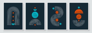 Orta Çağ Modern Tasarımı. Soyut Kara El Kartpostal, Sosyal Medya Sancağı, Broşür Kapağı Tasarımı veya Duvar Dekorasyonu için Çizilmiş Resimler. Vektör illüstrasyonu.