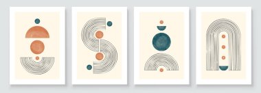 Orta Çağ Modern Tasarımı. Duvar Dekorasyonu, Sosyal Medya Sancağı, Broşür Kapağı Tasarımı veya Kartpostal Arkaplanı için El Boyalı Resimler. Estetik suluboya