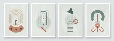 Modern Soyut Sanat Botanik Duvarı Sanatı. Boho. Geometrik Şekiller Arkaplanında Minimal Sanat Çiçeği. Wall Pictures 'ın ev dekorunu boyuyorum. Soyut Bitki Sanatı Tasarımı.