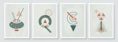 Modern Soyut Sanat Botanik Duvarı Sanatı. Boho. Geometrik Şekiller Arkaplanında Minimal Sanat Çiçeği. Wall Pictures 'ın ev dekorunu boyuyorum. Soyut Bitki Sanatı Tasarımı.