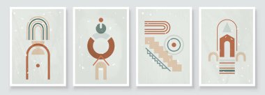 Modern Soyut Sanat Botanik Duvarı Sanatı. Boho. Geometrik Şekiller Arkaplanında Minimal Sanat Çiçeği. Wall Pictures 'ın ev dekorunu boyuyorum. Soyut Bitki Sanatı Tasarımı.