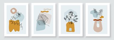 Modern Soyut Sanat Botanik Duvarı Sanatı. Boho. Geometrik Şekiller Arkaplanında Minimal Sanat Çiçeği. Wall Pictures 'ın ev dekorunu boyuyorum. Soyut Bitki Sanatı Tasarımı.