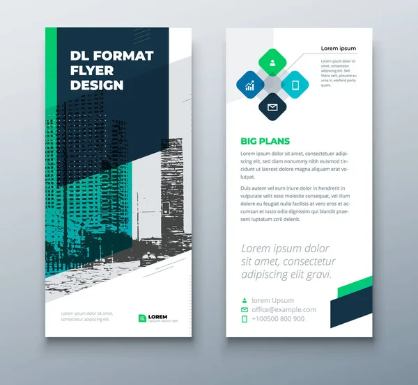 Ontwerp van DL flyer. Black Green DL Corporate business template voor flyer. Indeling met moderne elementen en abstracte achtergrond. Creatief concept vector flyer. — Stockvector