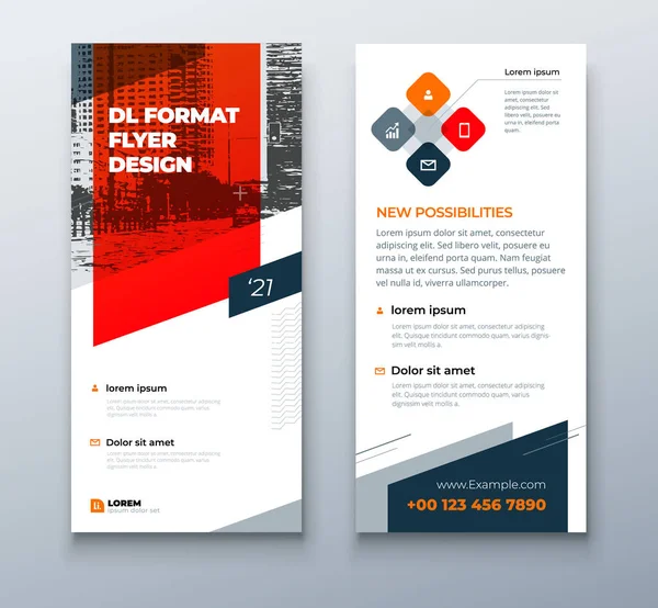 DL flyer design layout. Black Red DL Corporate business template for flyer. Layout with modern elements and abstract background. Creative concept vector flyer. — Stock Vector