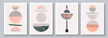 Orta Çağ Modern Tasarımı. Estetik suluboya. Kartpostal, Sosyal Medya Sancağı, Broşür Kapağı Tasarımı veya Duvar Dekorasyonu İçin El Boyalı Resimler. Vektör illüstrasyonu.