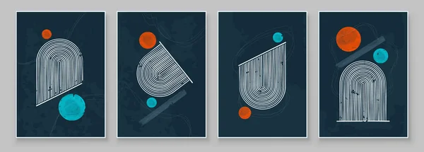 Mid Century Modern Design. A trendy set of Abstract Black Hand Painted Illustrations for Postcard, Social Media Banner, Brochure Cover Design or Wall Decoration Background. Vector illustration. — Stock Vector